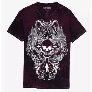 Hot topic skull cross tattoo red black tie dye short sleeve t-shirt